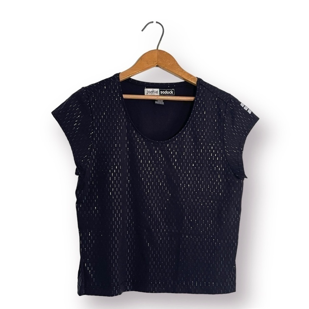 Jamie Sadock Top Round Neck Cap Sleeve Black Shimmer Sz. M